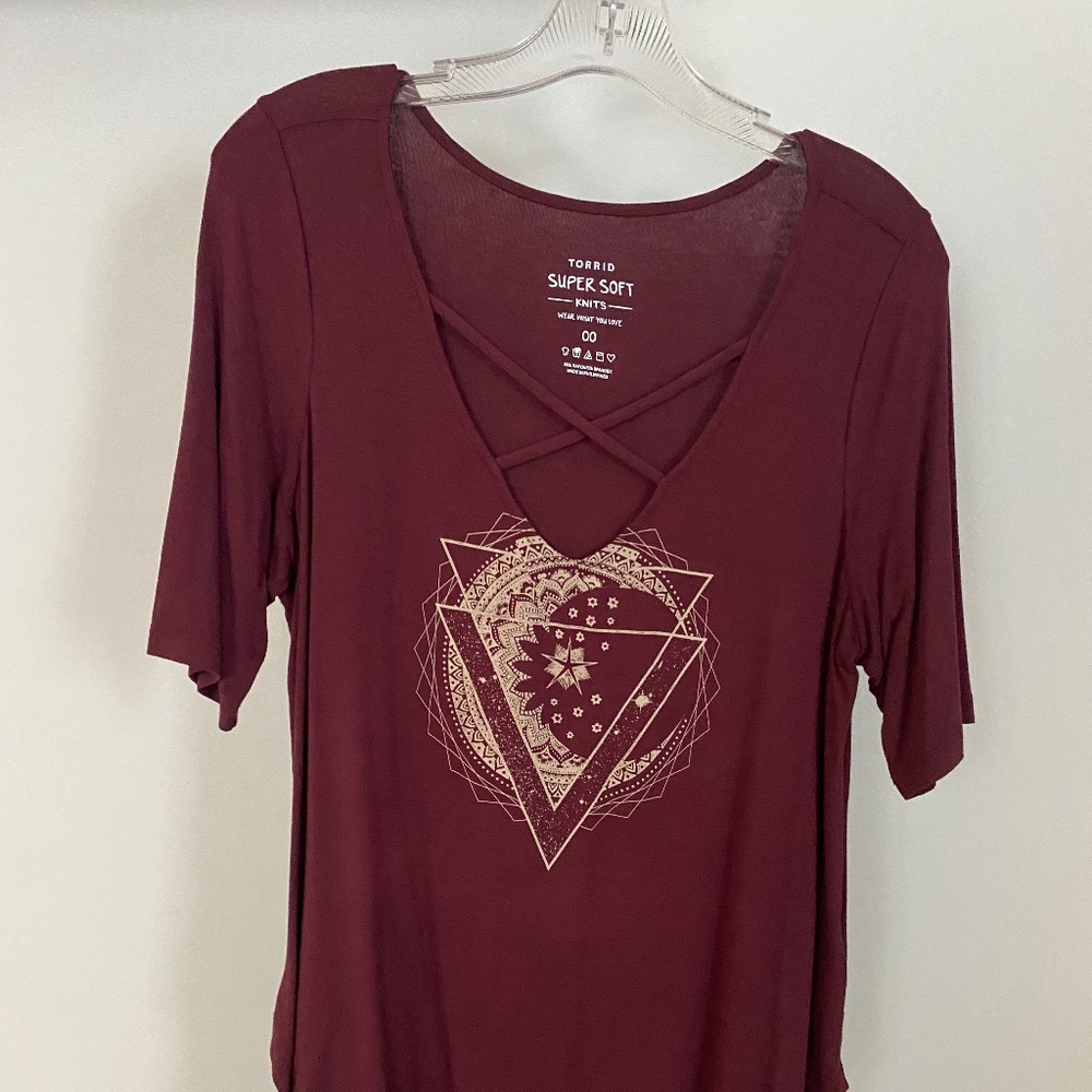 Torrid Bohemian Purple Criss Cross V-Neck Top